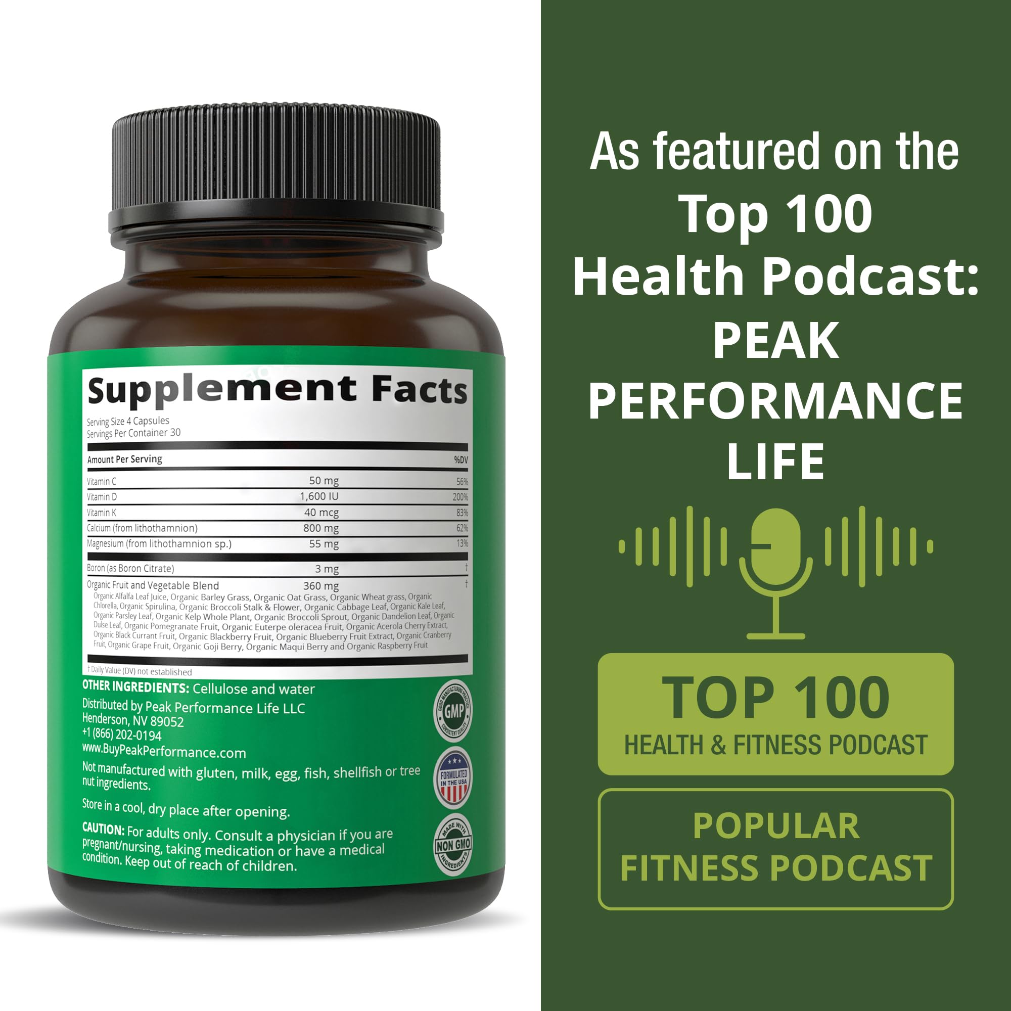 Peak Performance Calcium Algue Rouge – sans gluten et sans additifs pour une consommation sûre.