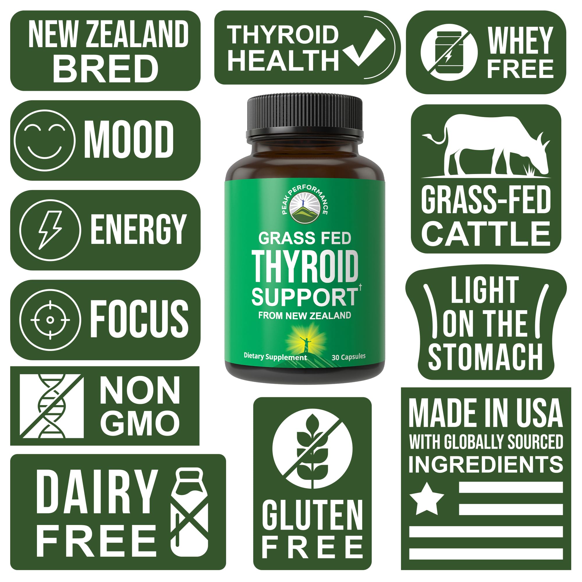 Capsules thyroïde brute Peak Performance faciles à intégrer dans la routine.