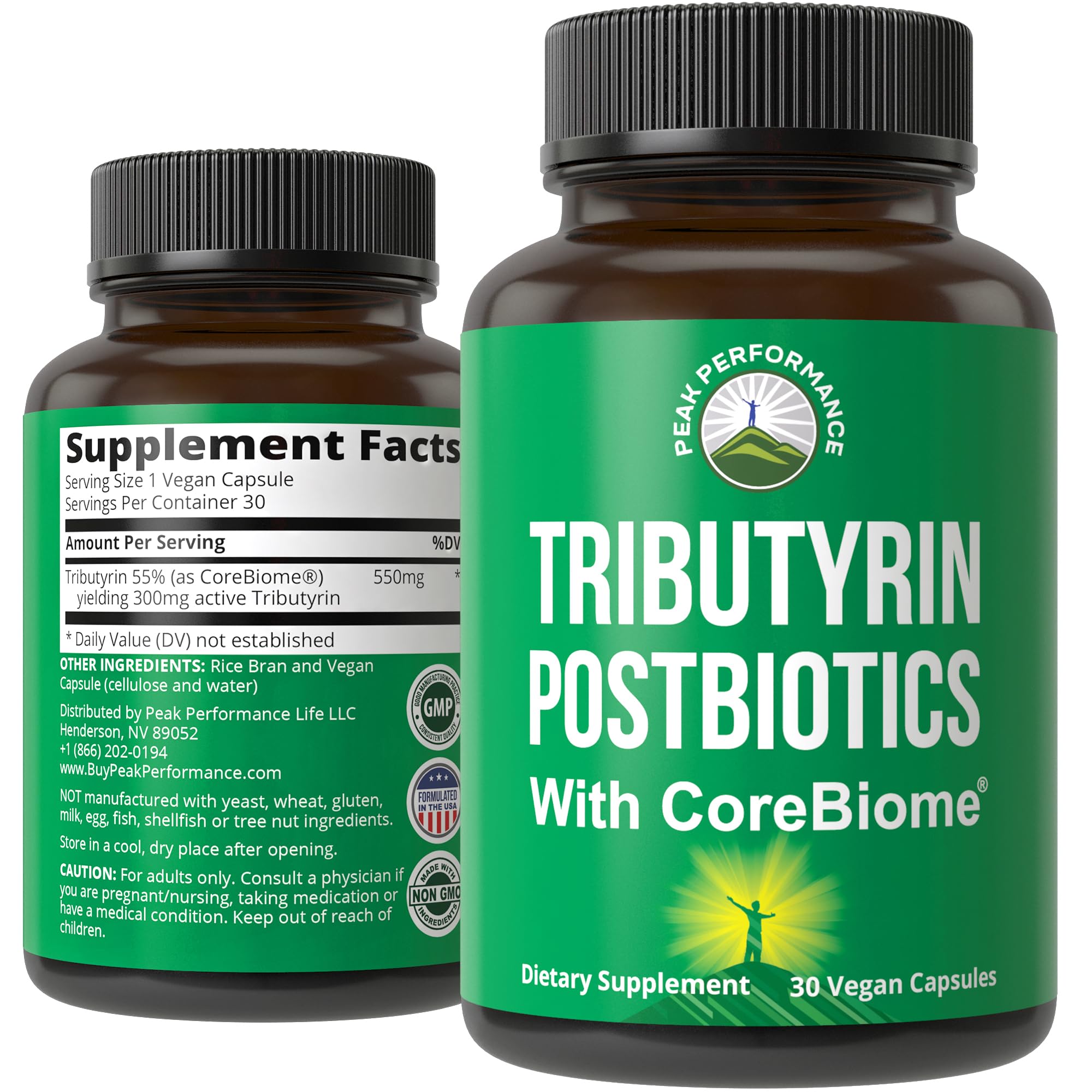Peak Performance CoreBiome Tributyrin: bouteille avec capsules faciles à prendre pour le soutien digestif