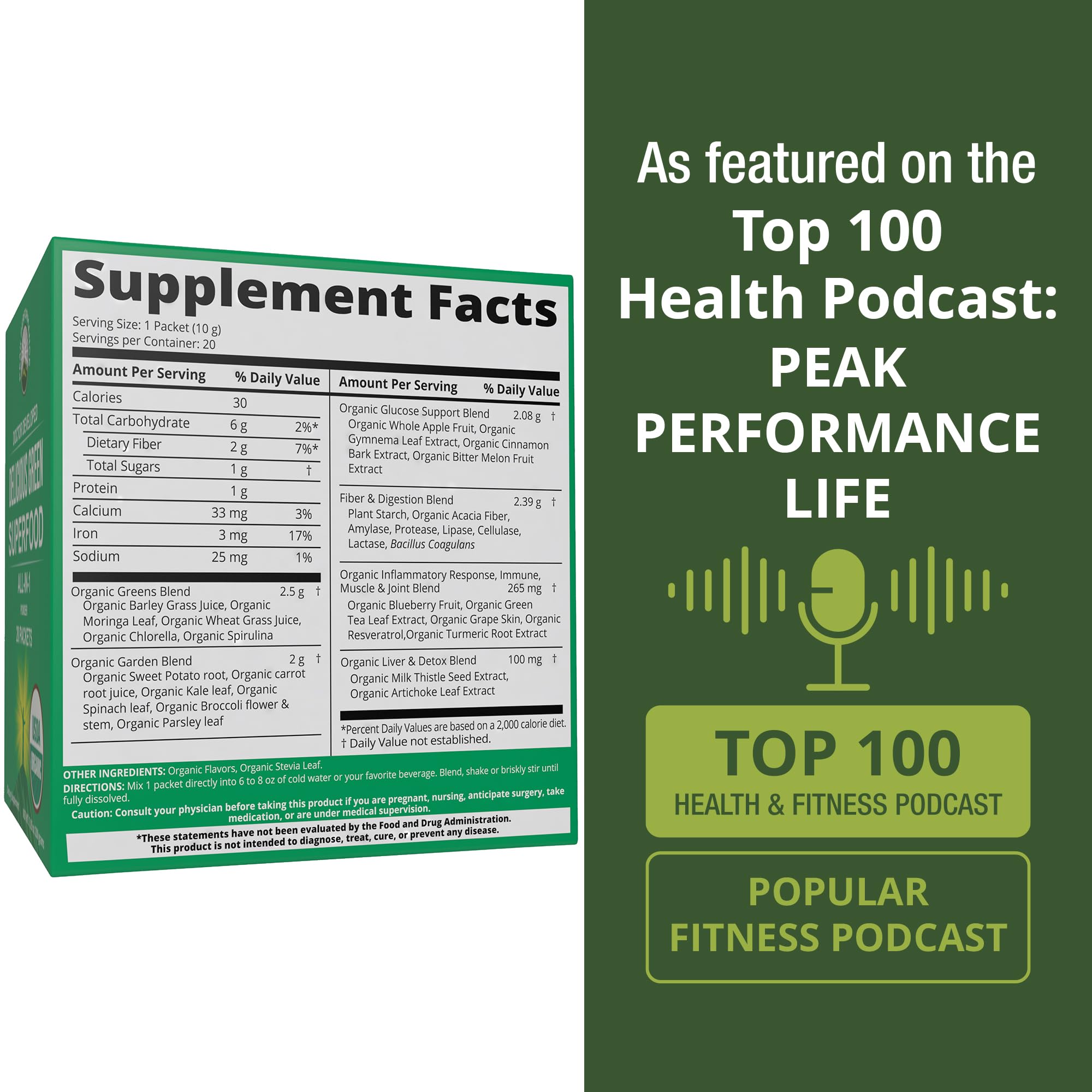 Étiquette biologique Peak Performance, ingrédients naturels et certifiés