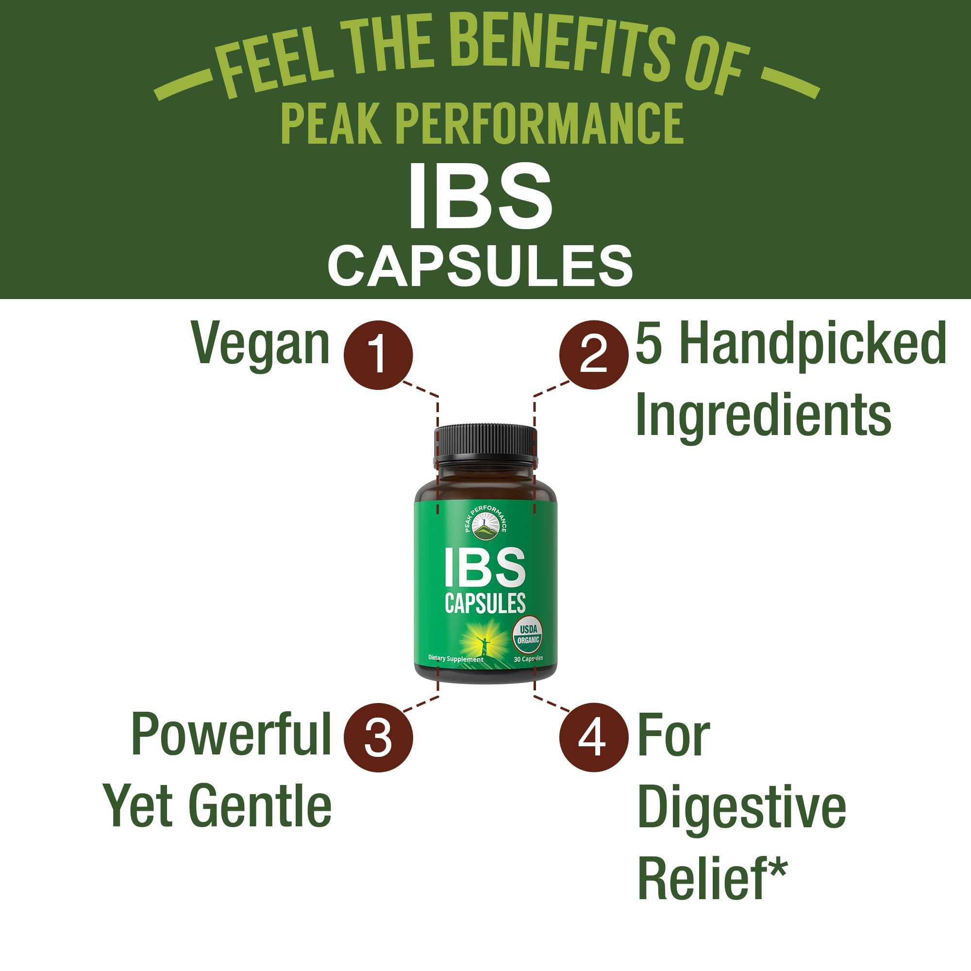Peak Performance IBS Capsules – Poudre d'argousier pour soutien digestif naturel.