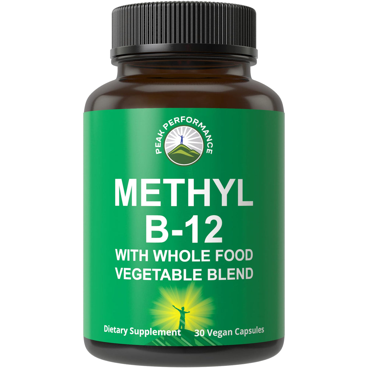 Peak Performance Methyl B12 – bouteille de capsules favorisant énergie et absorption.