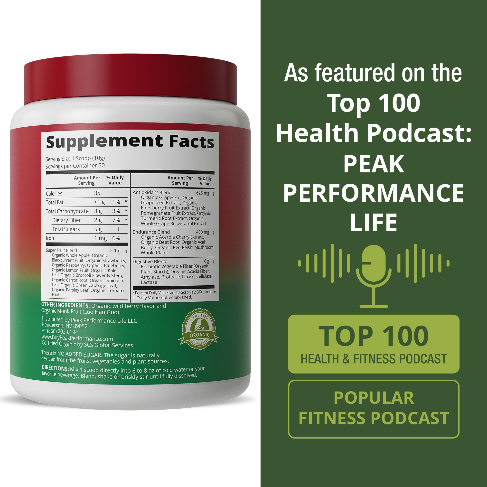 Peak Performance Organic Reds : emballage et sachet pratique à emporter.