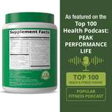 Peak Performance Poudre d'aliments verts, dosage quotidien simple, soutien nutritionnel pour sportifs et actifs.