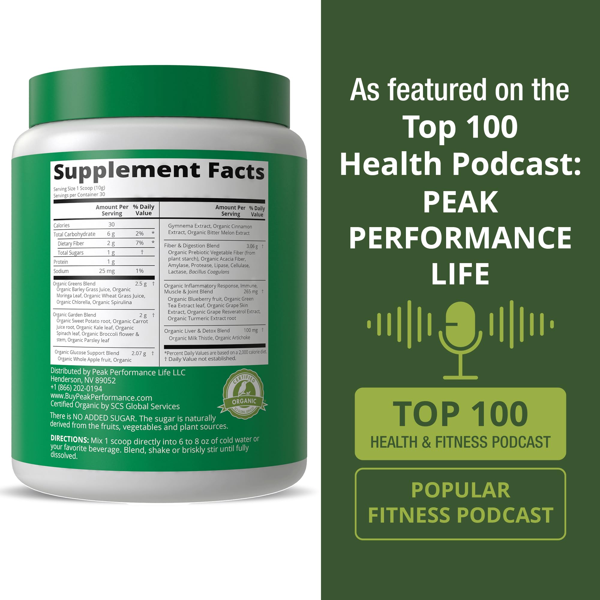 Peak Performance Poudre verte chou frisé bio, riche en nutriments