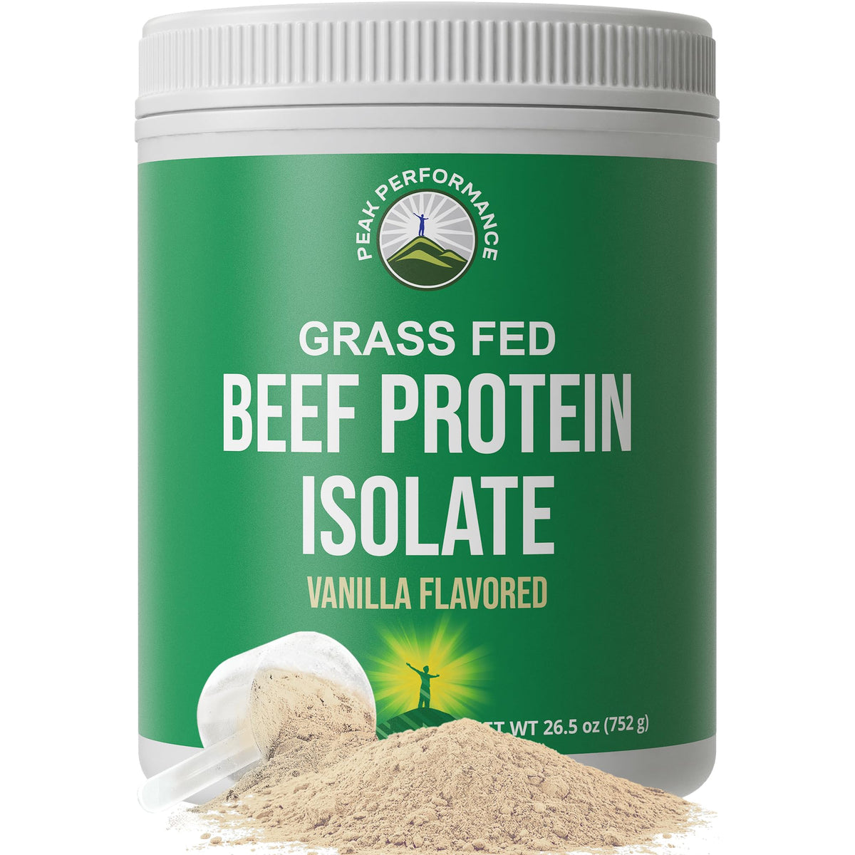 Protéine Peak Performance boeuf isolat en bouteille vanille, goût riche pour post-entraînement