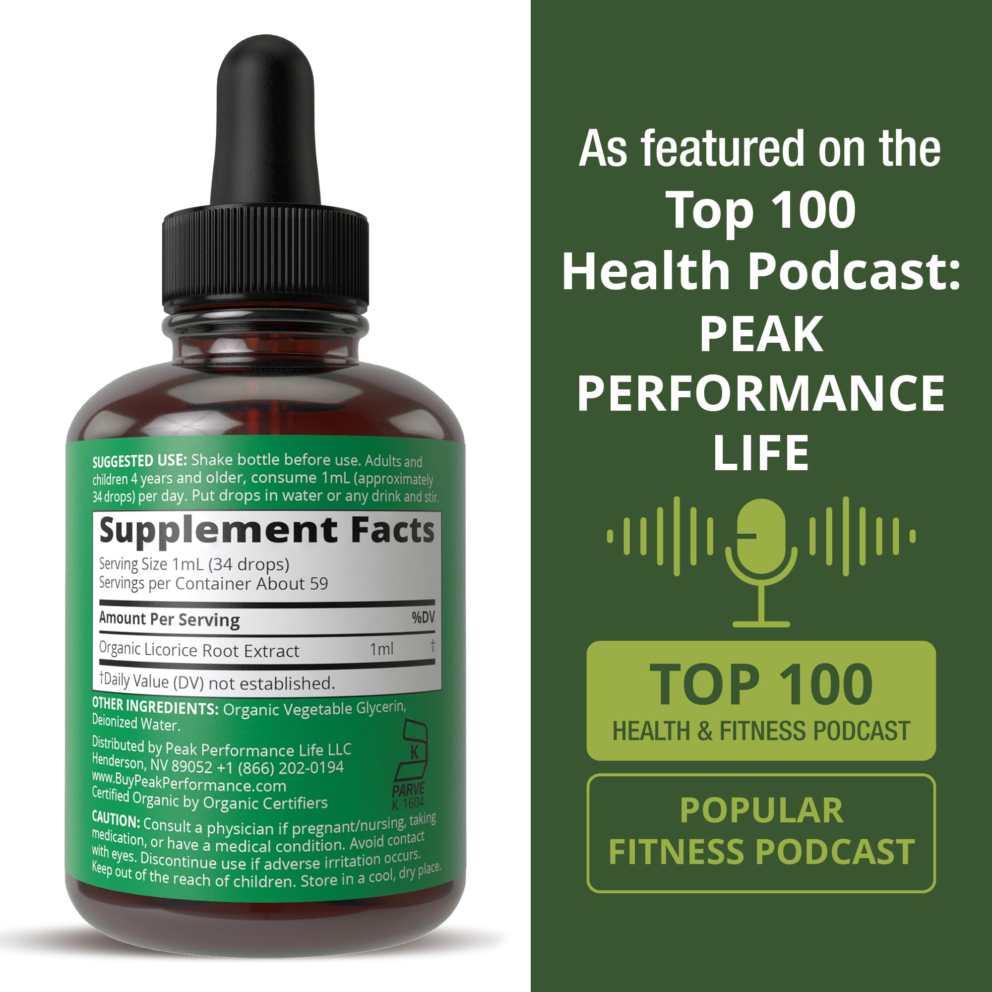 Utilisation quotidienne facile des gouttes Peak Performance réglisse dans une boisson.