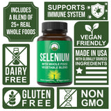 Formule sélénium Peak Performance avec absorption améliorée en capsules foncées.