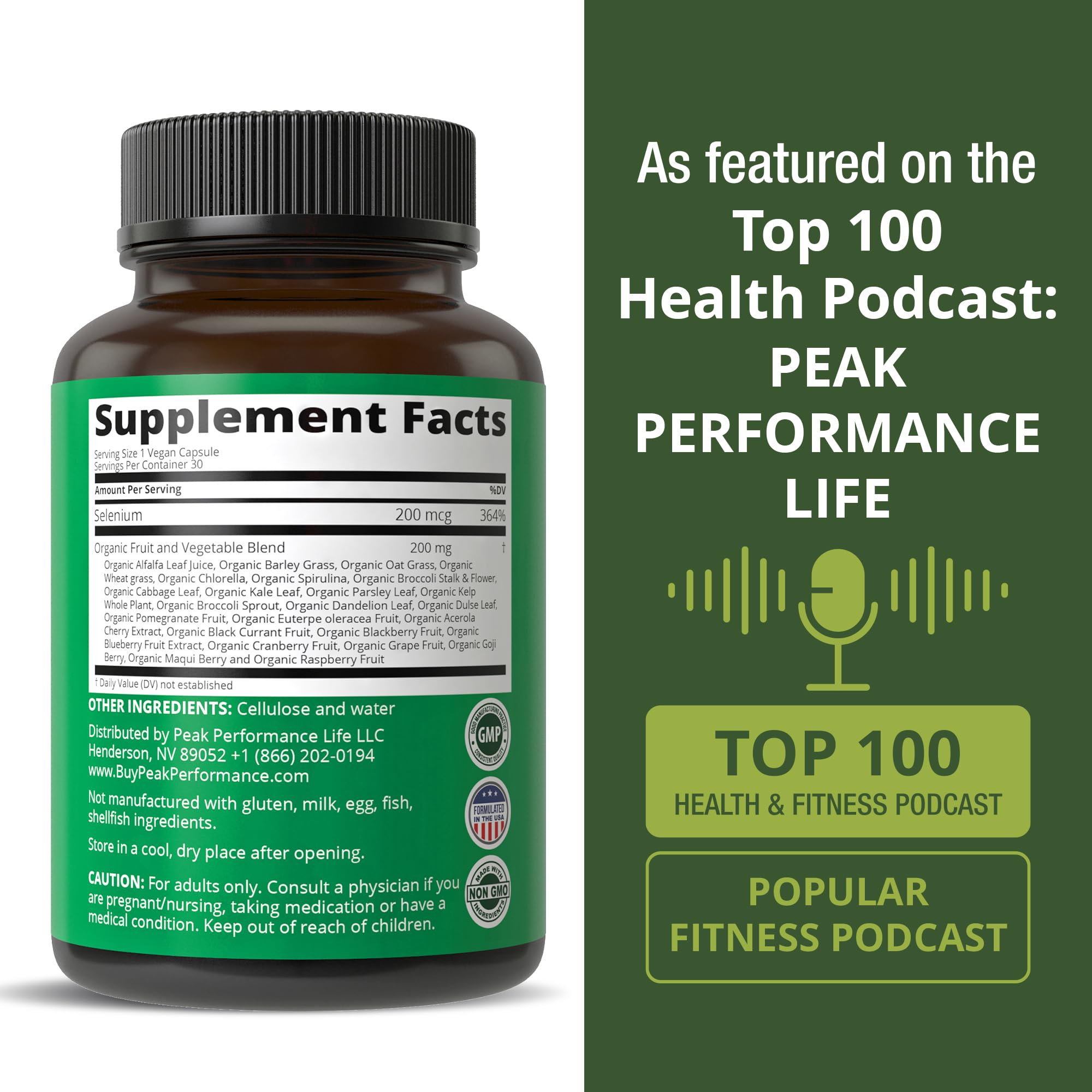 Soutien potentiel immunitaire et thyroïdien avec Peak Performance sélénium.