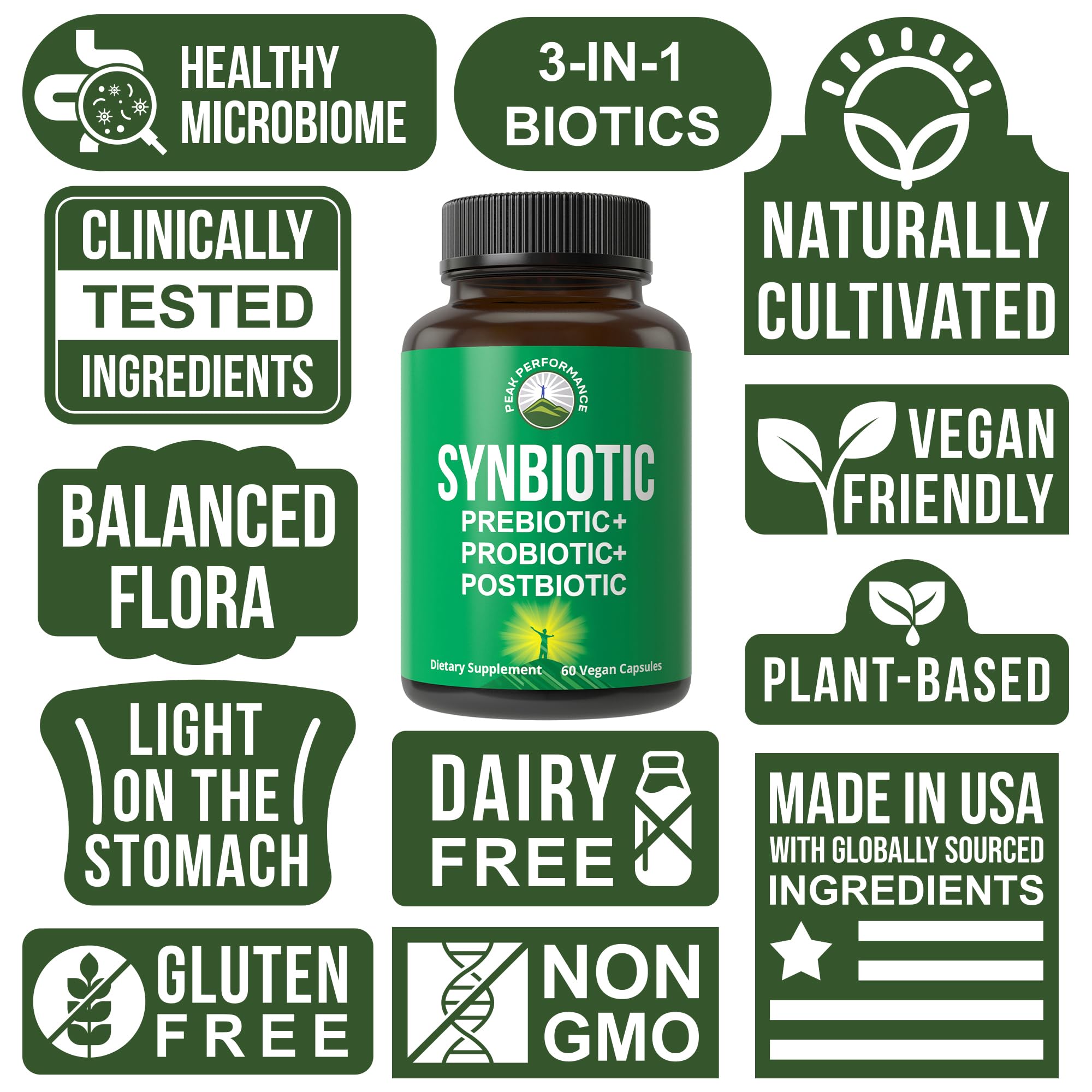 Peak Performance Synbiotic: prébiotique XOS favorise une digestion saine et équilibrée.