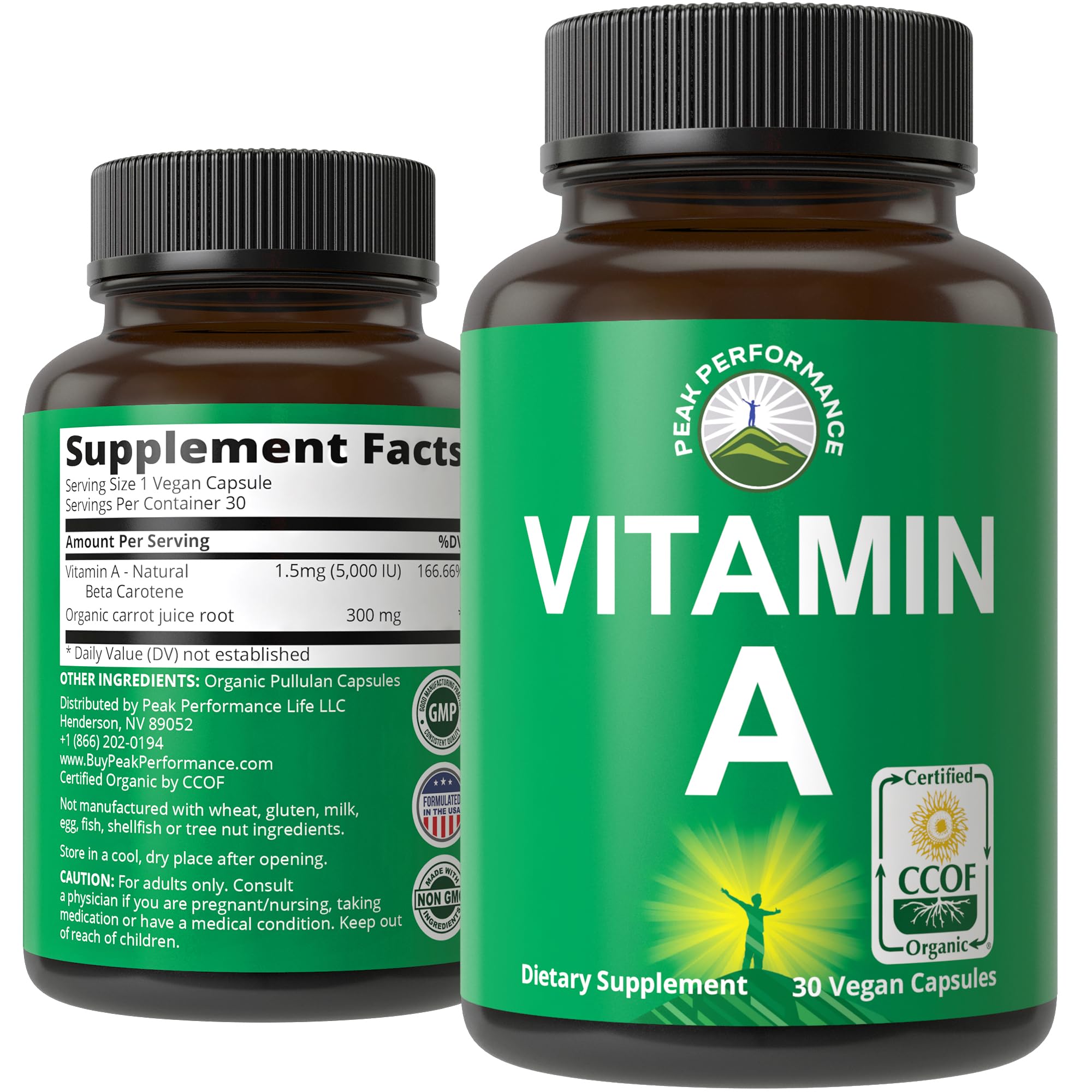 Peak Performance Vitamine A – Bouteille: soutien potentiel immunitaire et vision.