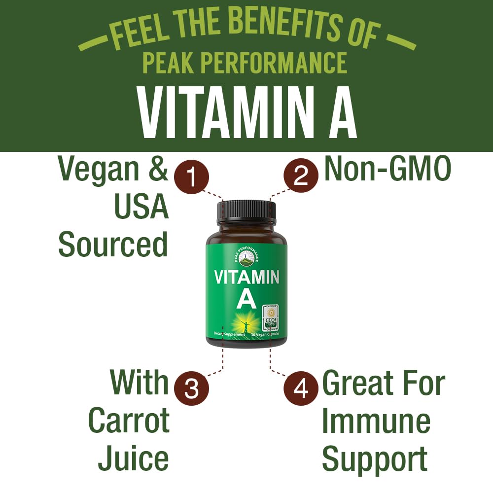 Peak Performance Vitamine A – Capsules 5000 UI: forme vegan pratique et sûre.