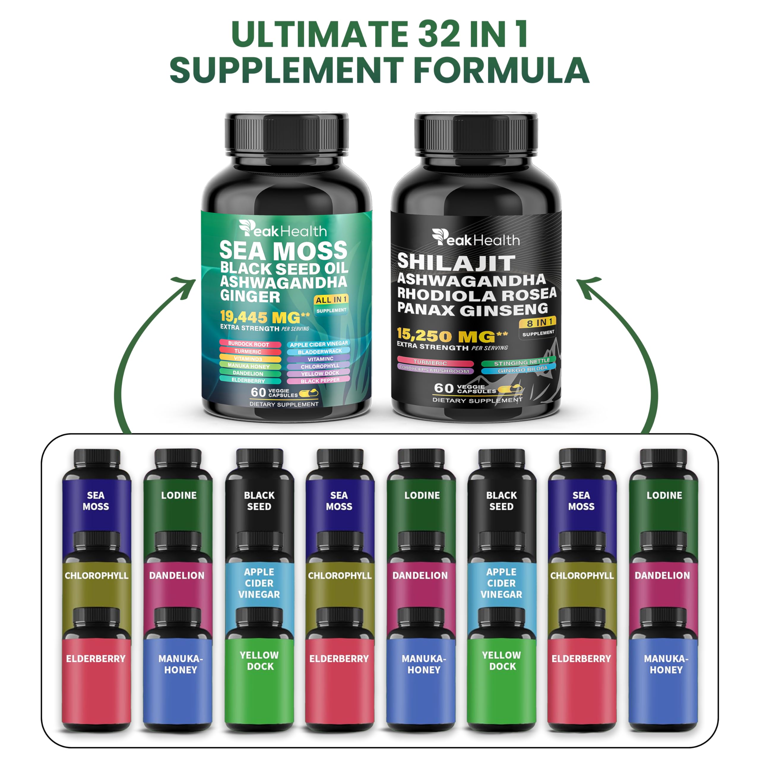 Peakhealth: pack 2 bouteilles, duo pratique pour homme et femme