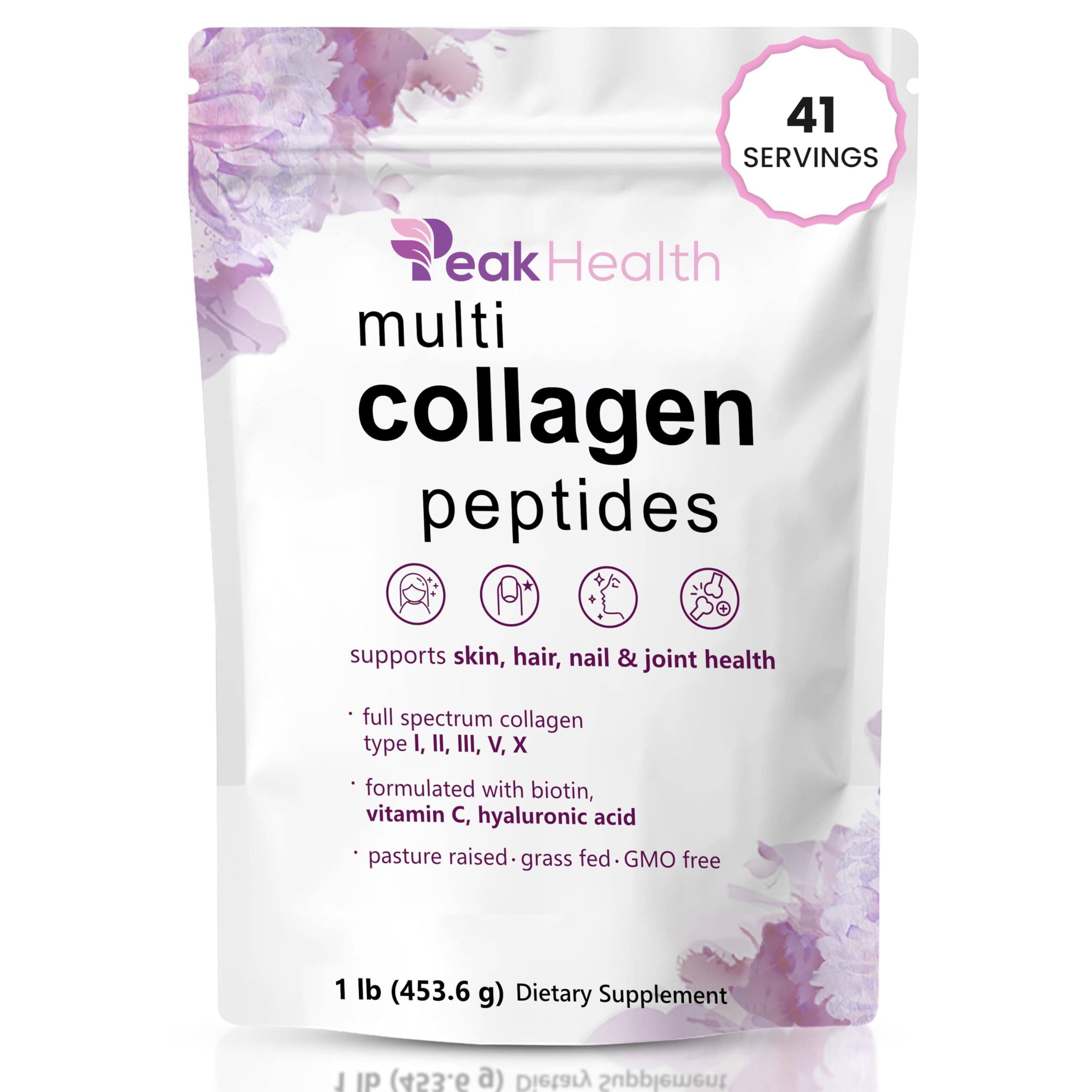 Peakhealth Multi Collagène Poudre 1 livre, bouteille pratique favorisant un soutien potentiel peau et articulation.