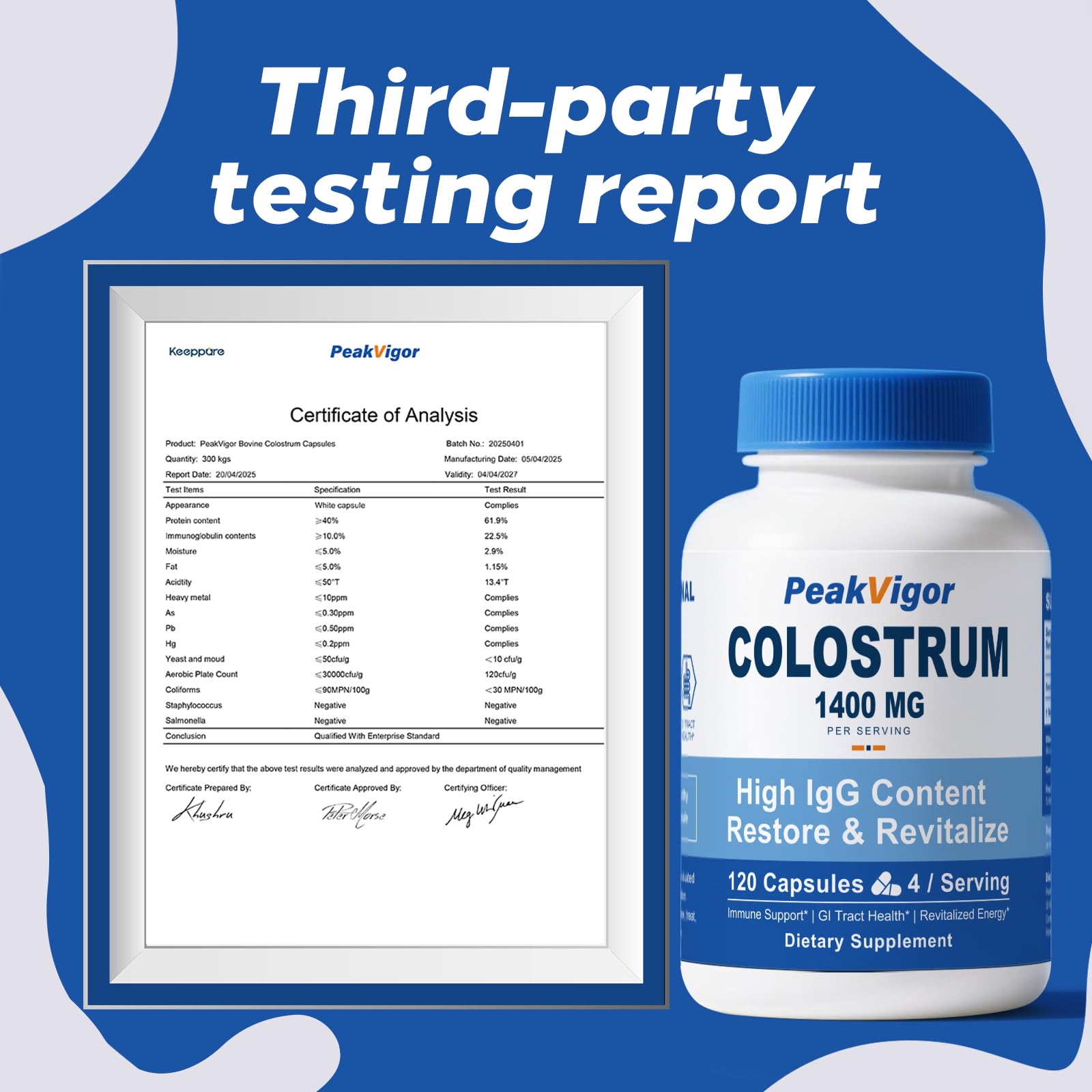 PeakVigor Colostrum bovin bio – capsules en main, prise quotidienne facile
