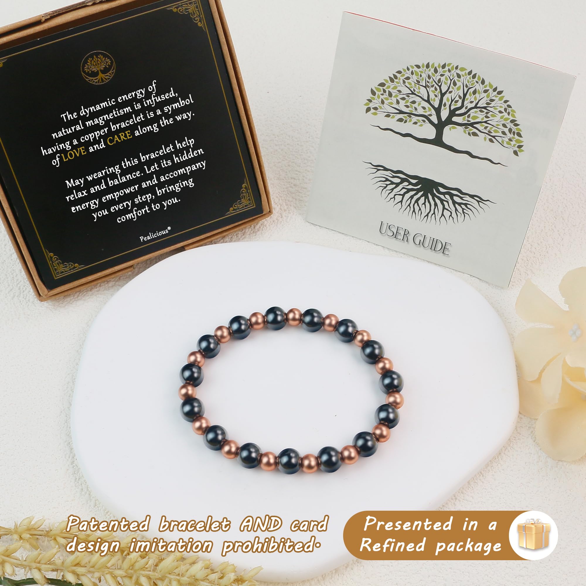 PEALICIOUS bracelet cuivre magnétique taille réglable : s'ajuste facilement de 6,5 à 8,5 pouces