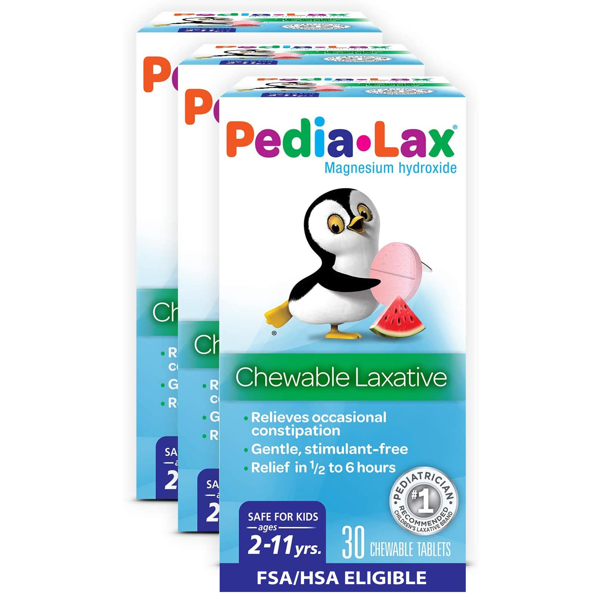 Pedia-Lax emballage triple, pratique pour familles et voyages.