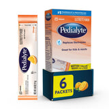 Pedialyte poudre électrolyte dans un sachet prêt à mélanger pour hydratation rapide.