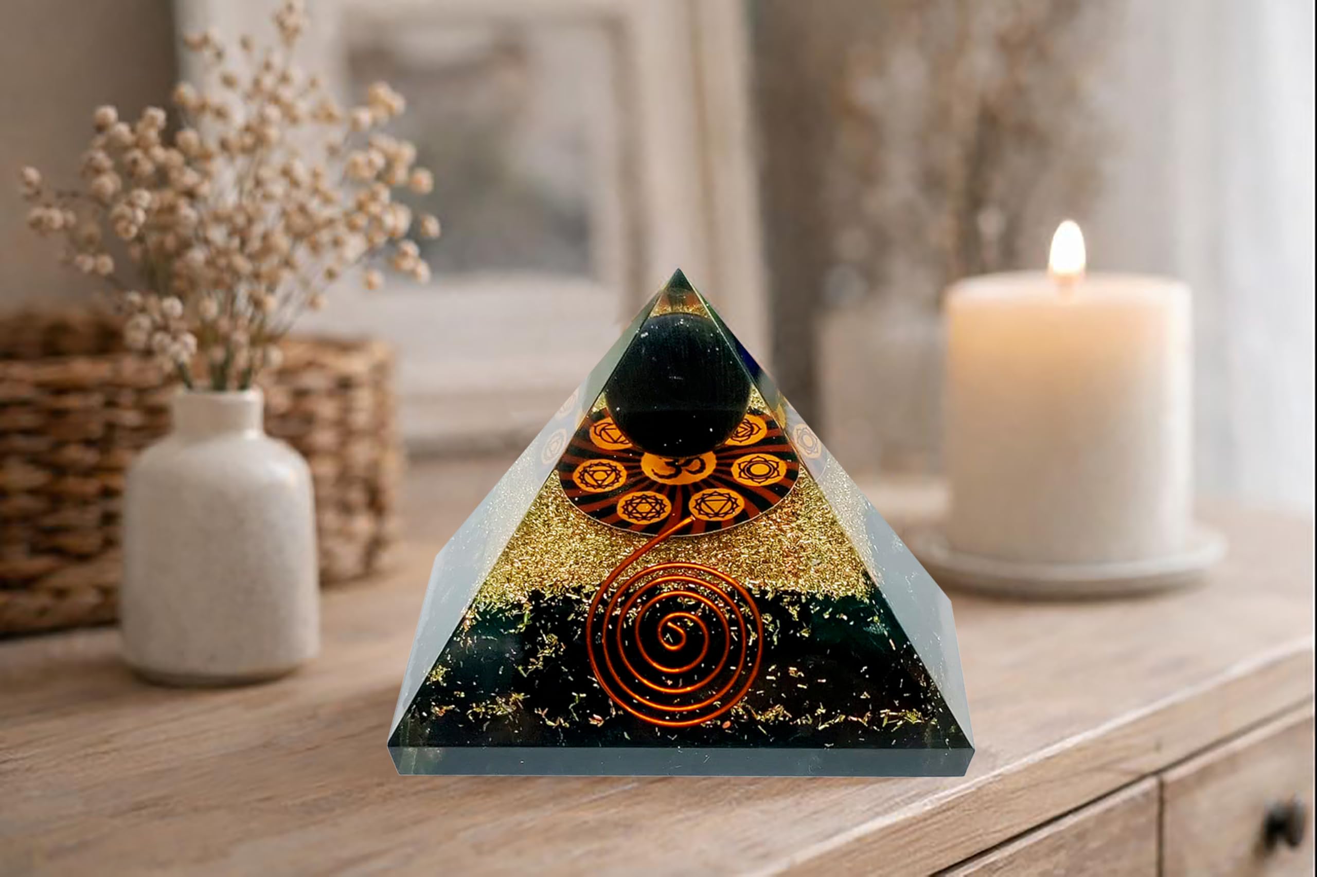 Pele Productions pyramide orgonite harmonisation espaces pour spa ou salle de méditation.