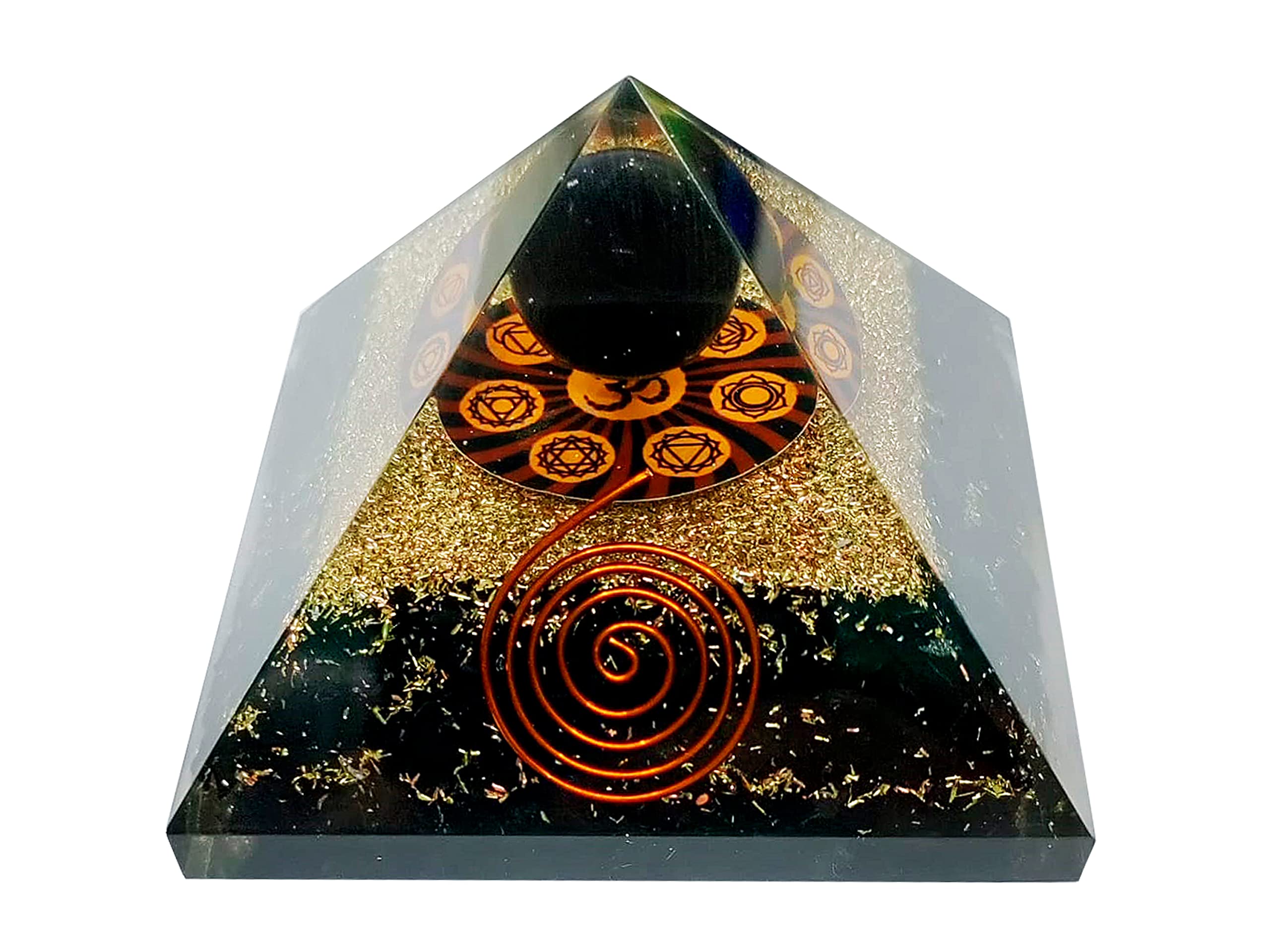 Pele Productions pyramide orgonite shungite-tourmaline pour transformation énergétique et harmonie.