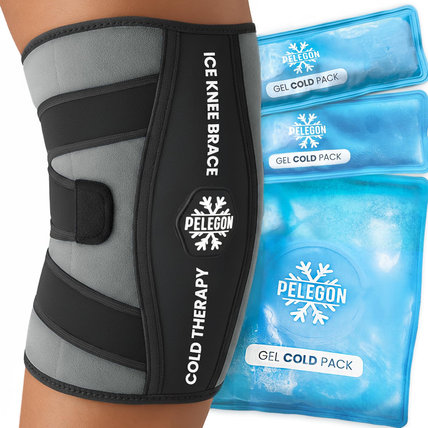 Pelegon genou compresse glace ajustable avec Velcro pour maintien fiable.