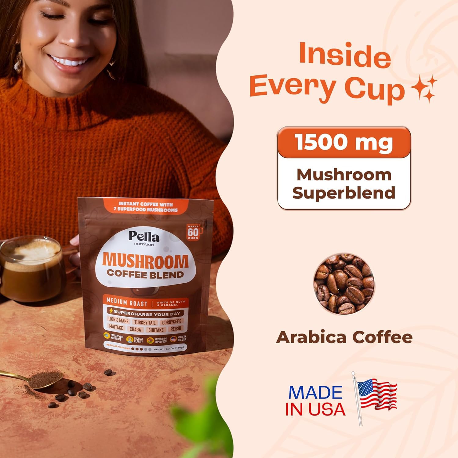 Pella Nutrition Café champignons — maitake, soutien nutritionnel polyvalent.