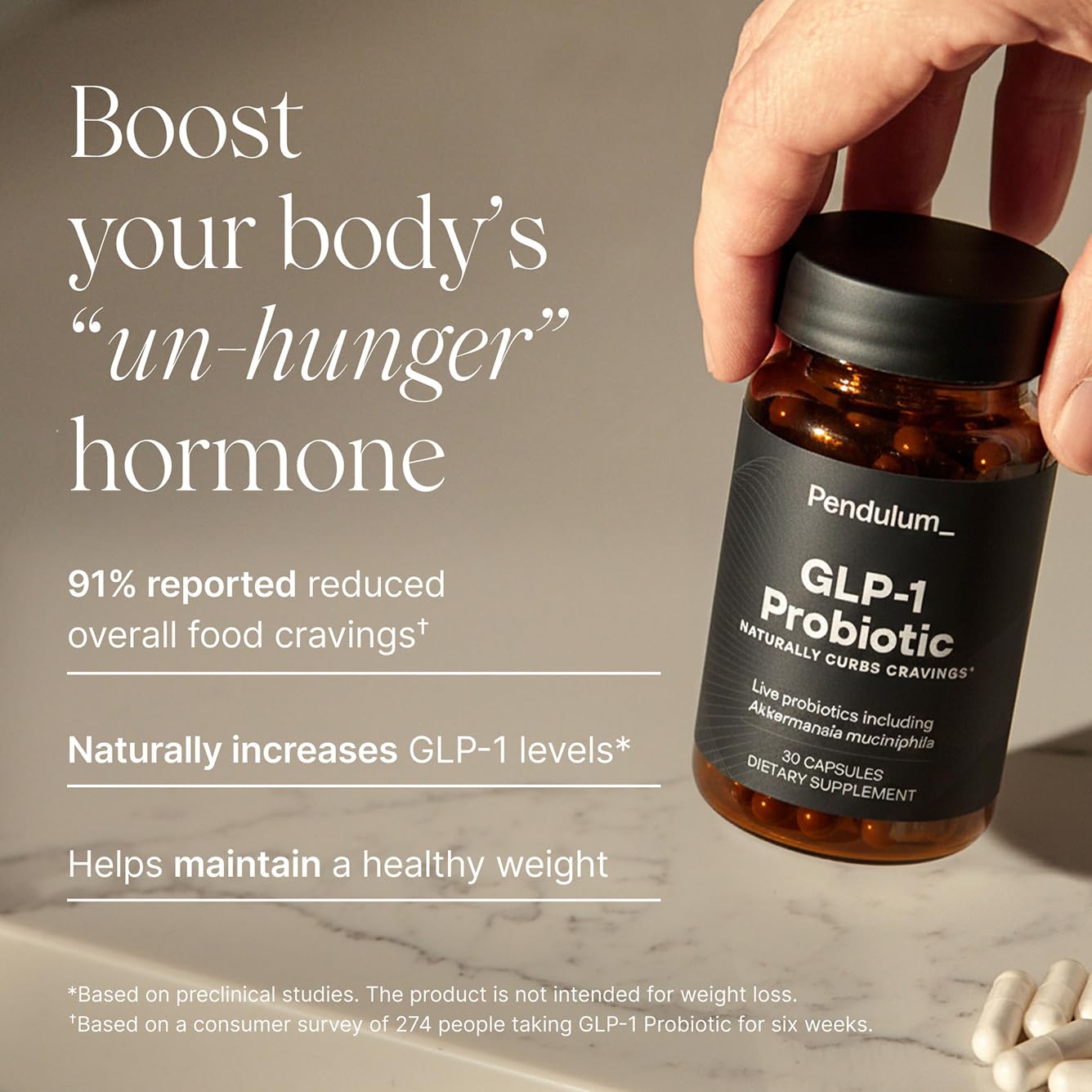 Pendulum GLP-1 Probiotic: envies de manger réduites et satiété durable.