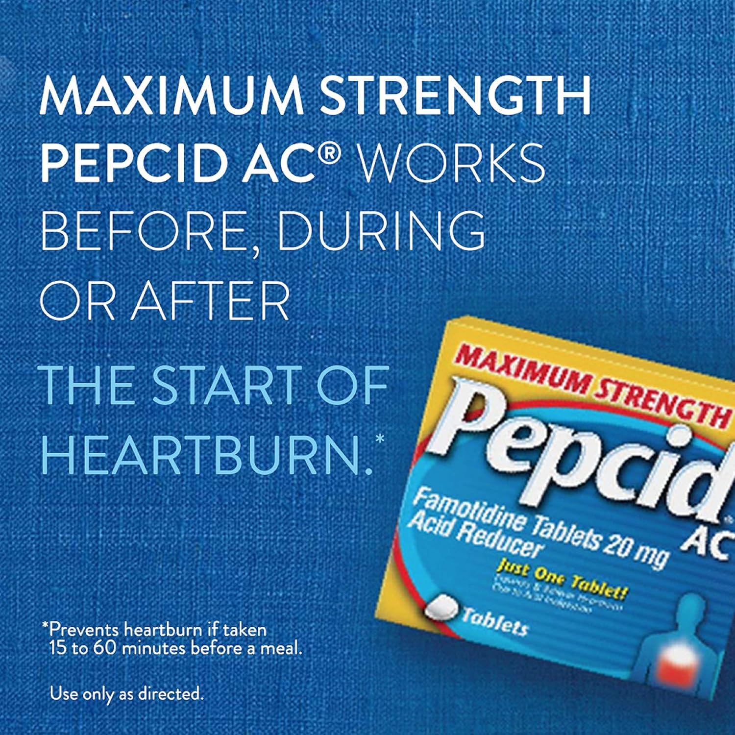 Tablettes Pepcid AC CSC24 20 mg alignées pour brûlures d’estomac occasionnelles