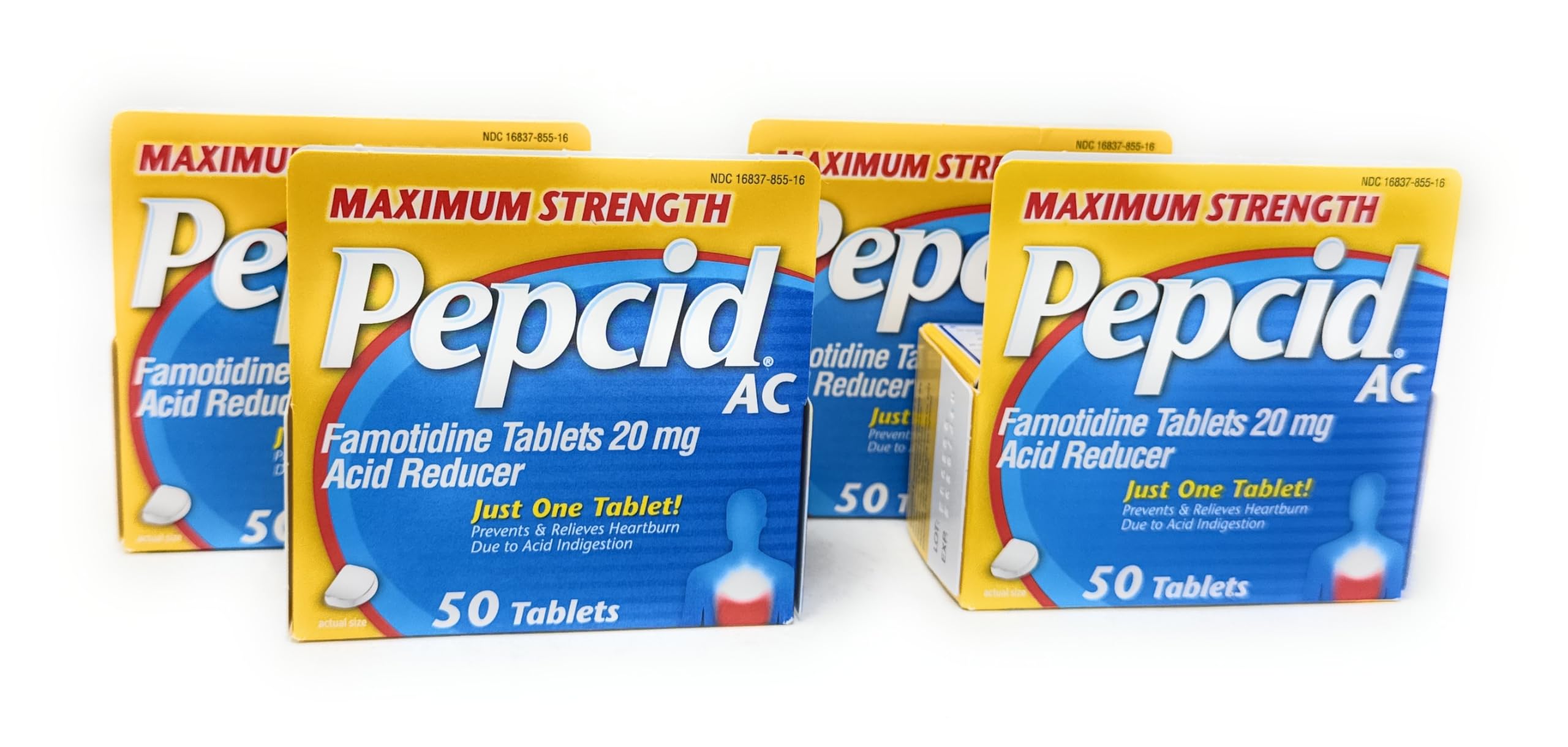 Pepcid AC bouteille 50 tablettes, pratique à emporter.