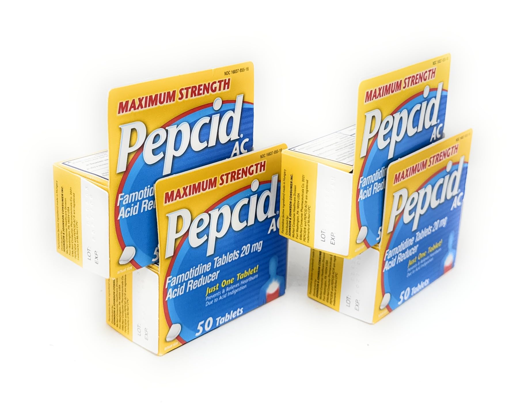 Pepcid AC tablettes sur plan, utilisation à domicile.