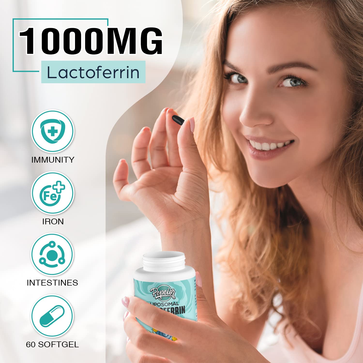 Pepeior Liposomale Lactoferrine 1000 mg — gélules faciles à avaler pour quotidien.