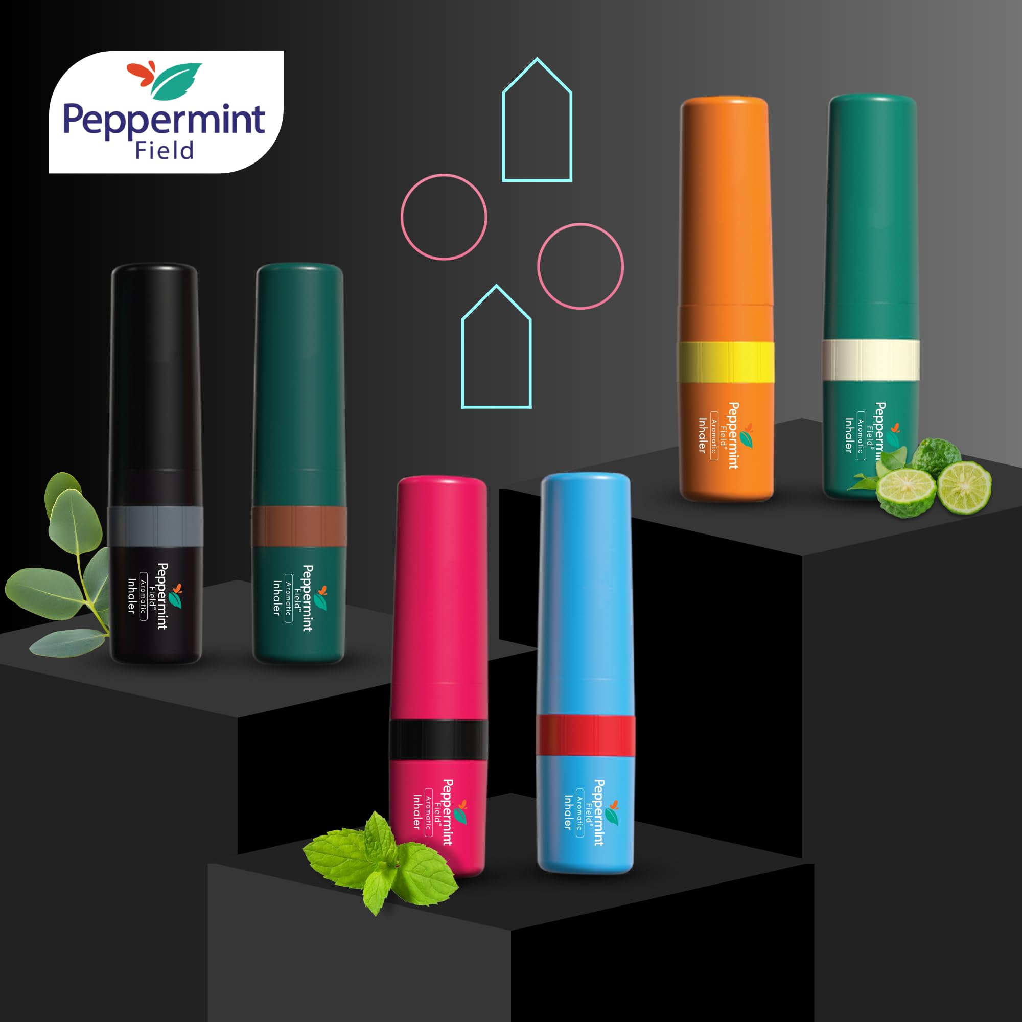 Peppermint Field inhalateur nasal noir, design élégant et portable.