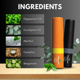 Peppermint Field inhalateur nasal noir, double eucalyptus, sensation rafraîchissante.