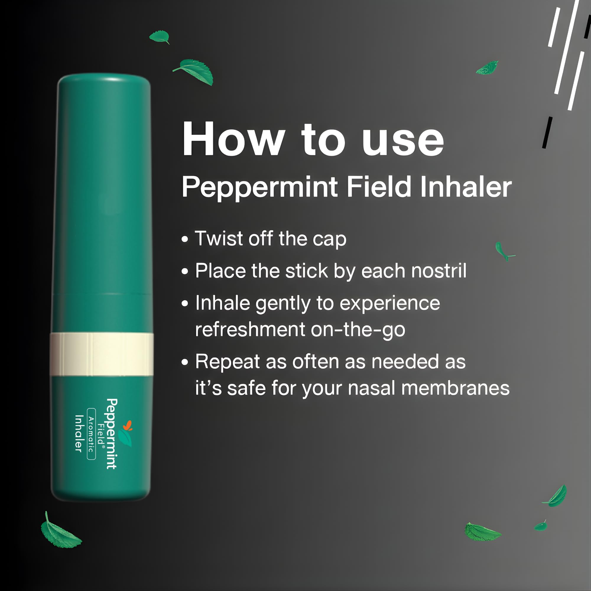 Peppermint Field inhalateur nasal noir usage par inhalation facile.
