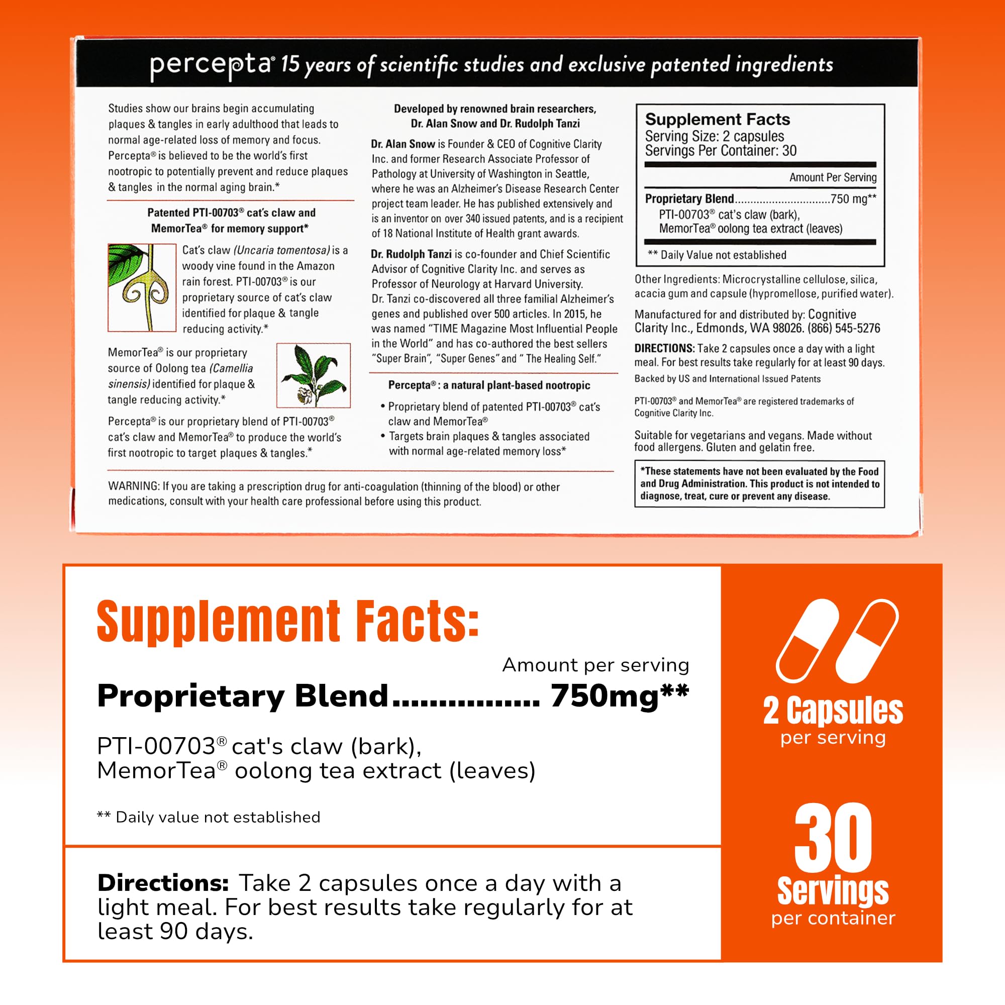 Percepta PTI00703 cataire capsules concentrées pour vitalité cérébrale