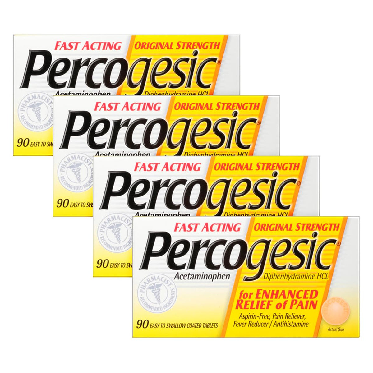 Percogesic emballage 90 comprimés enrobés: soulagement rapide sans aspirine.