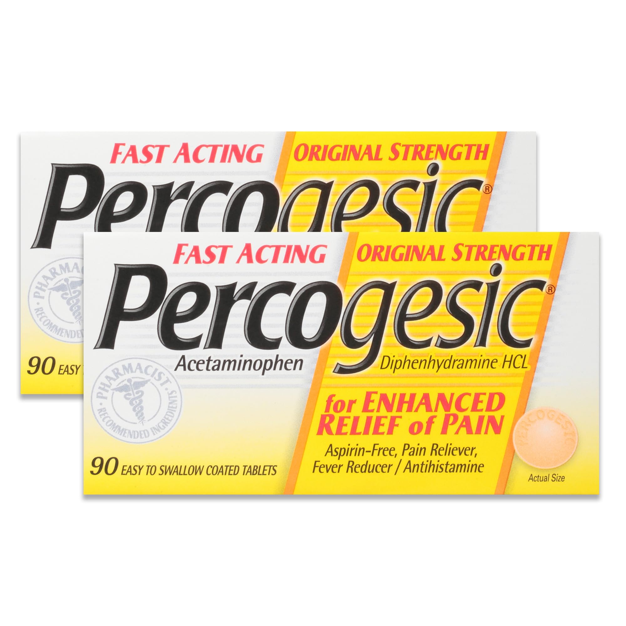 Percogesic – emballage original sans aspirine, pratique et facile à ranger.