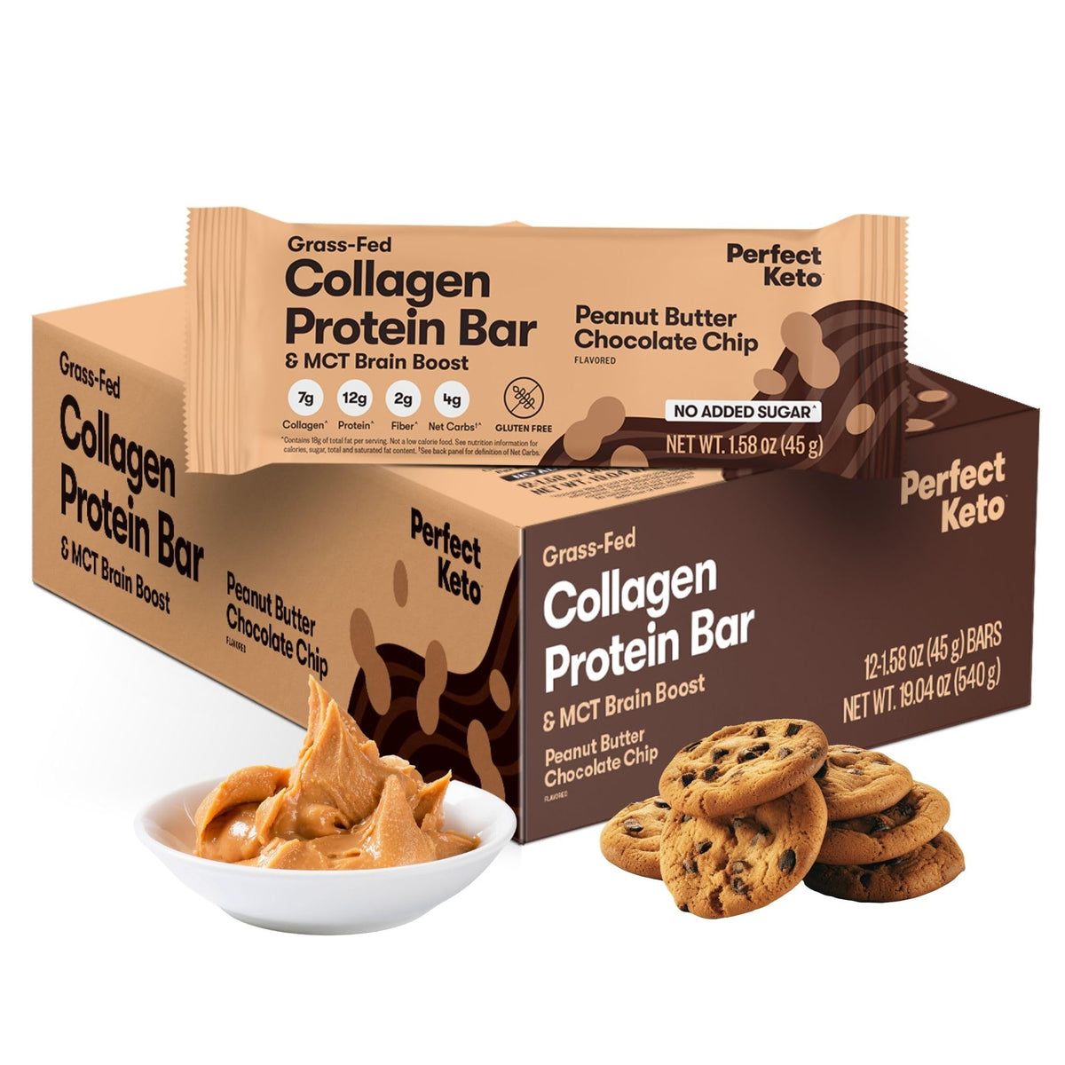 Barre Perfect Keto Collagene emballage affiché, collation protéinée et faible en glucides