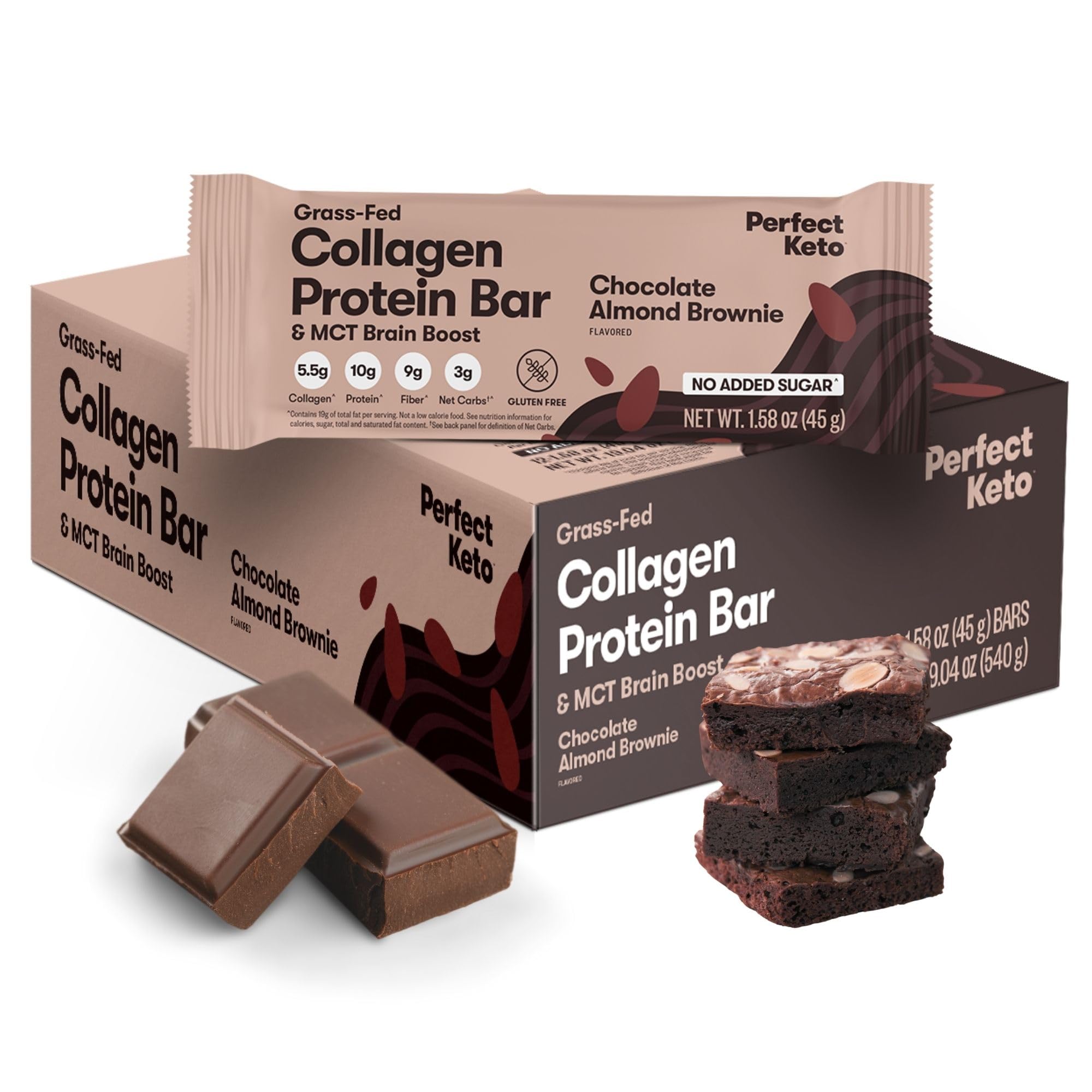Barres Perfect Keto amande-beurre-brownie, snack céto savoureux et rassasiant.