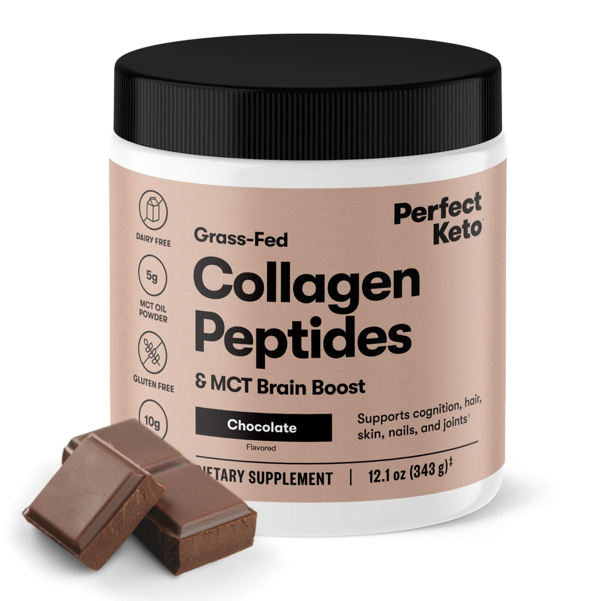 Poudre Perfect Keto Collagène avec MCT, énergie durable et mélange facile.