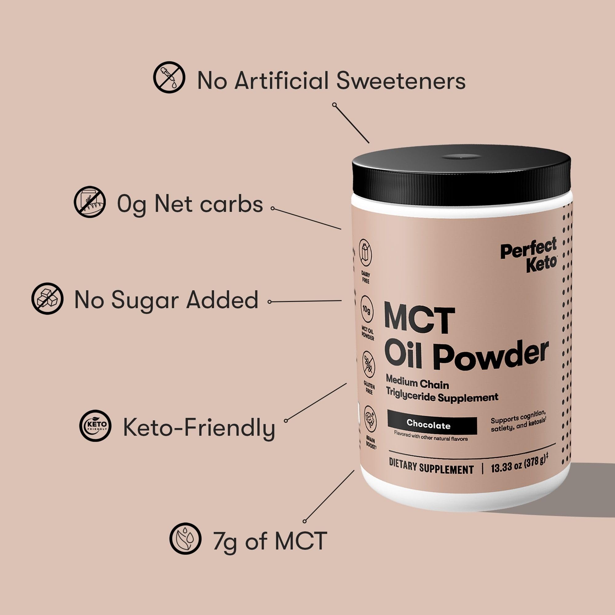 Boîte Perfect Keto MCT avec 30 portions pour une utilisation mensuelle.