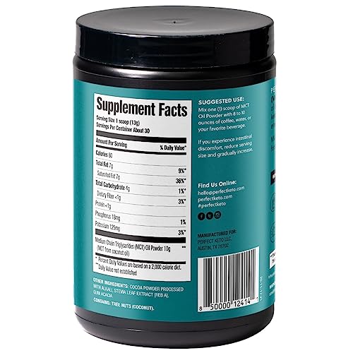 Poudre MCT Perfect Keto se dissolvant facilement dans un cafe sans lactose.