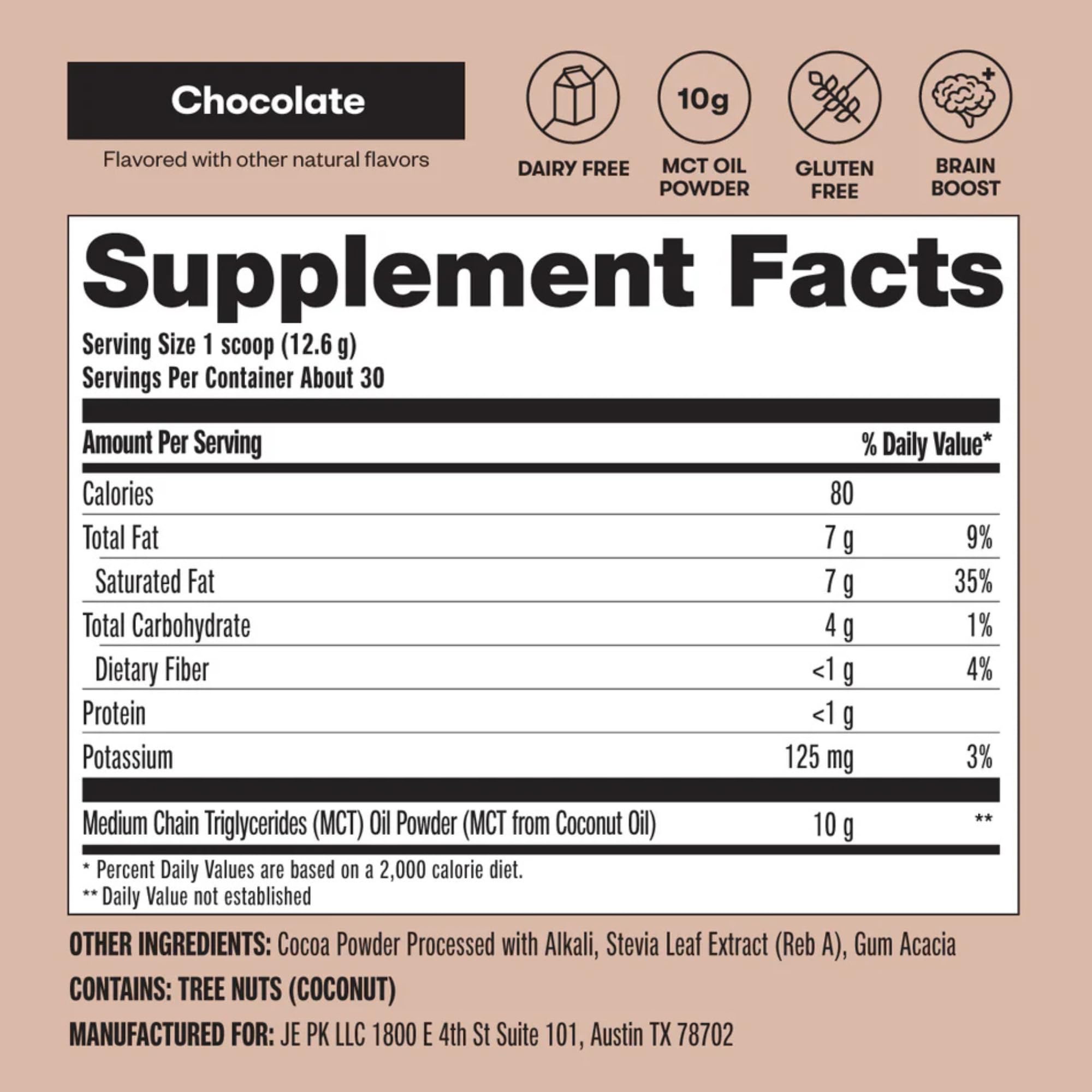 Smoothie chocolaté avec poudre MCT Perfect Keto pour une douceur gourmande.