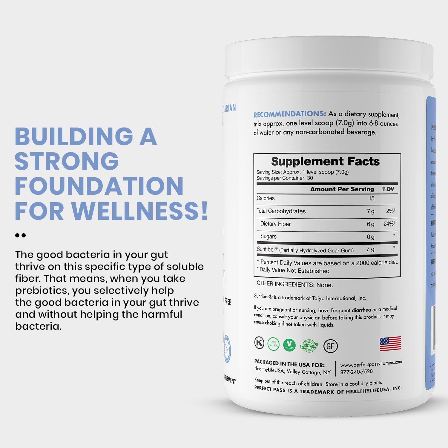 PERFECT PASS prébiotique PHGG poudre sans sucre—qualité constante pour cuisiner et boire.