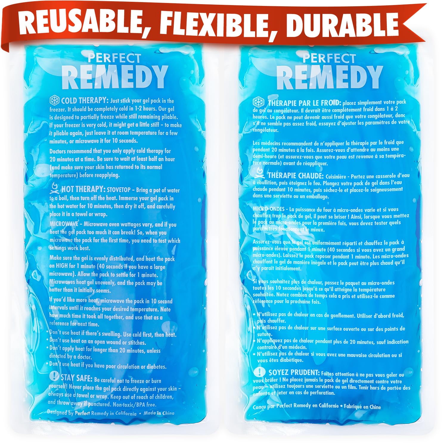 Perfect Remedy pack gel glace réutilisable 2-pack, pour un refroidissement durable.