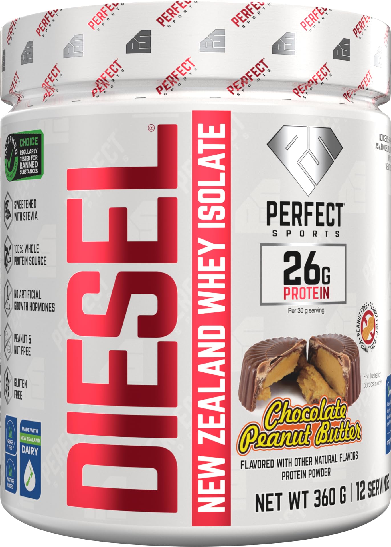 Diesel Isolate PERFECT SPORTS, chocolat-beurre-de-cacahuète, protéine élevée pour récupération post-entraînement