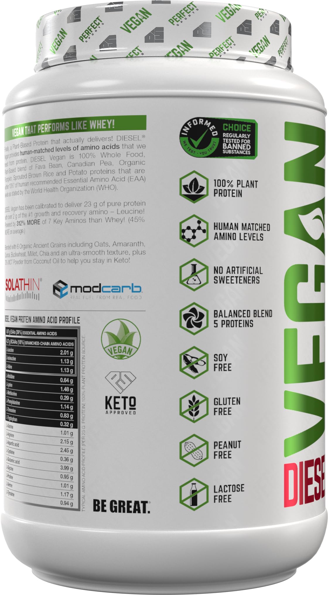 Mélange protéines végétales Perfect Sports Diesel Vegan pour énergie durable et nutrition équilibrée