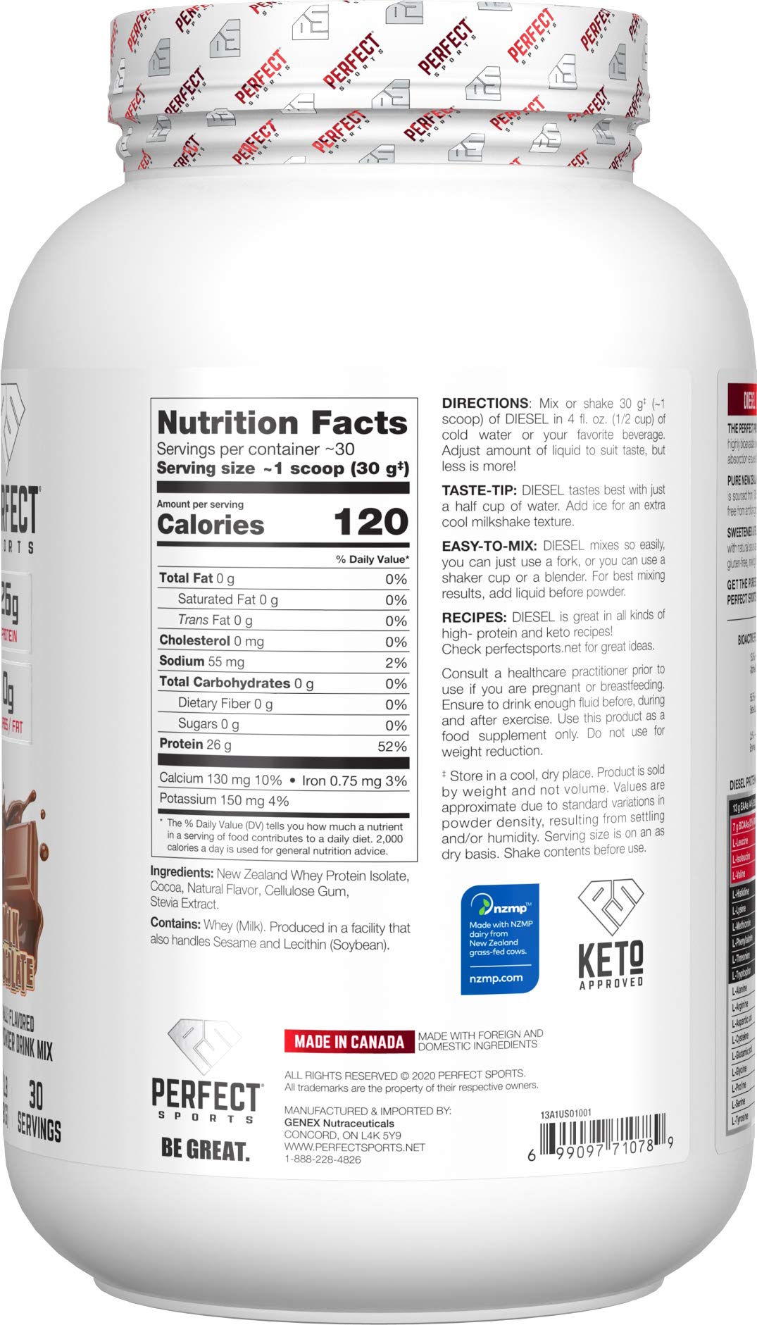 Goût chocolat au lait de Diesel Whey Isolate sur étiquette attrayante.