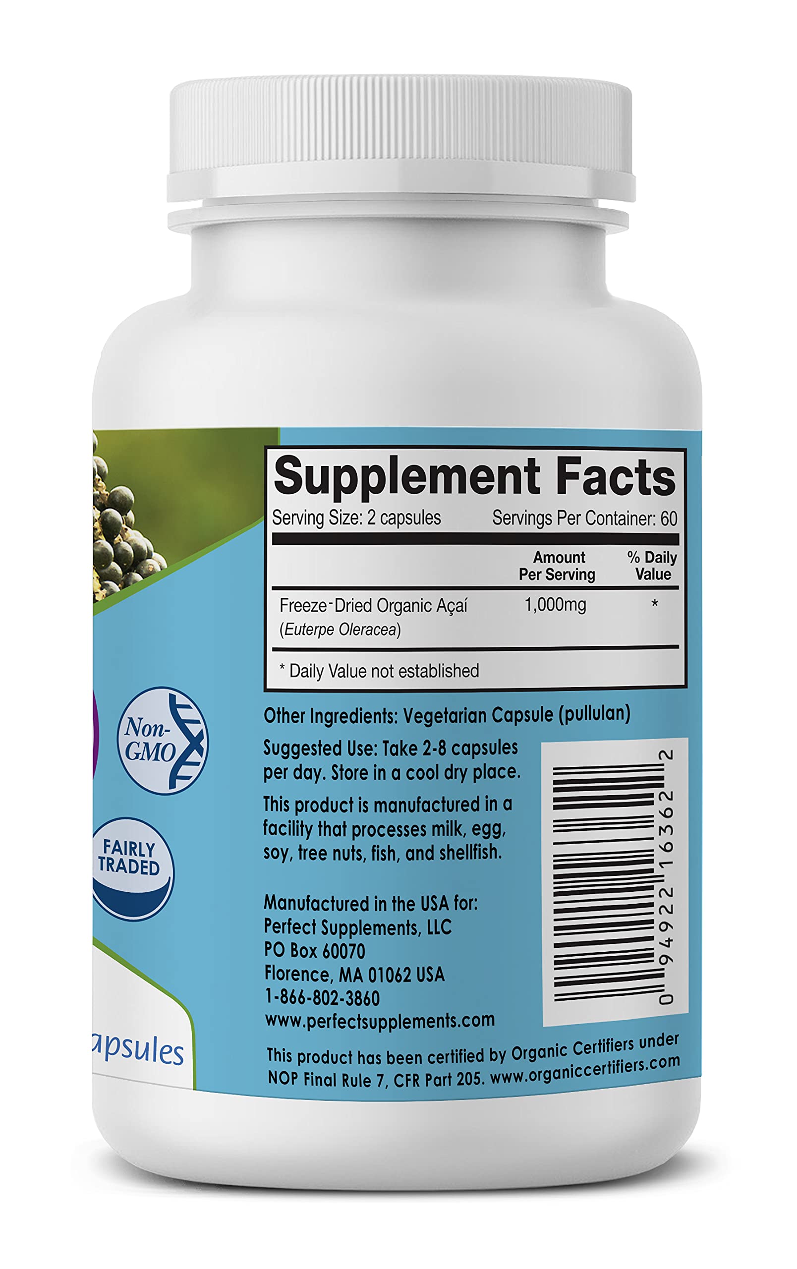 Perfect Supplements Acai capsules vegetales, format facile à intégrer dans votre routine.