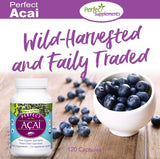 Perfect Supplements Acai emballage doux, présentation soignée et rangement pratique.